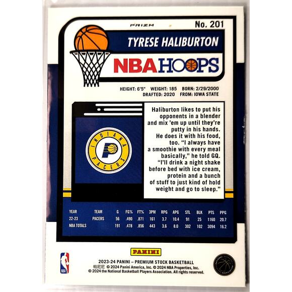 2023-24 NBA Hoops Premium Stock TYRESE HALIBURTON #201 Red Pulsar Prizm - Picture 2 of 2